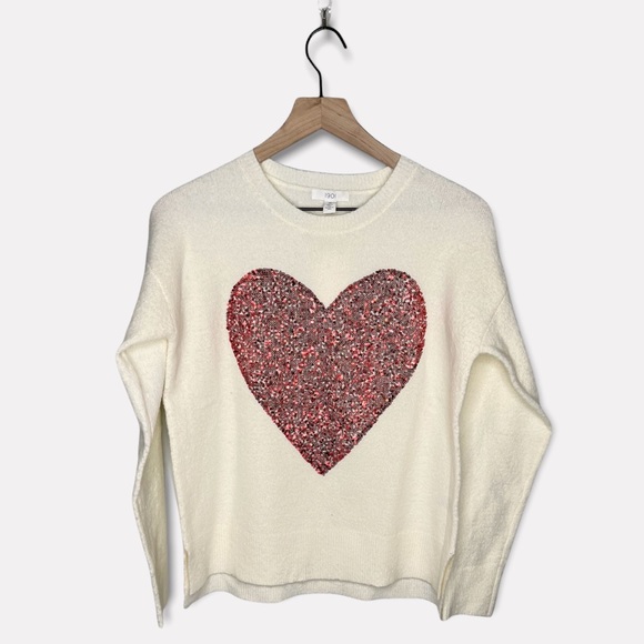 1901 Girls Sequin Heart Crewneck Sweater - Picture 1 of 5